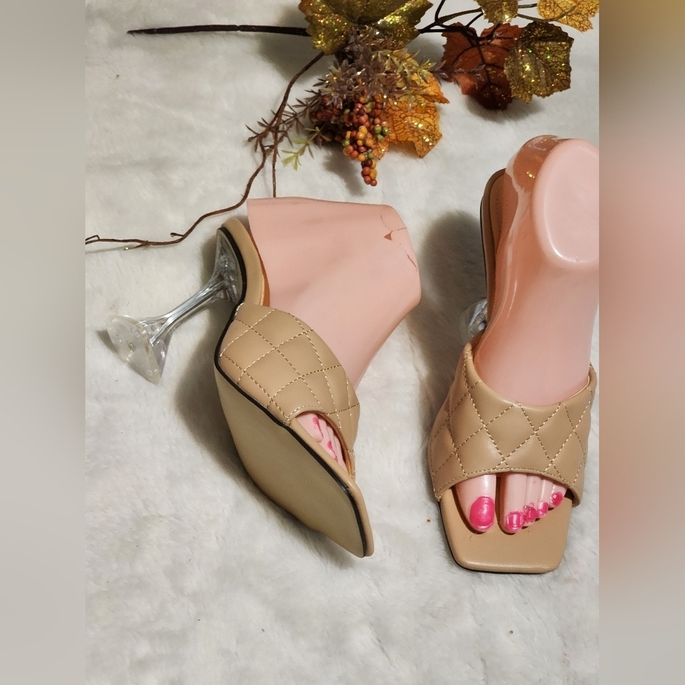 Elegant Beige Quilted Women's Heels